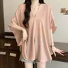 Top Casual Verão Cor Vibrante Gola V Emagrecedor Modelagem Solta Estilo Coreano Plus Size Fino Doce Juvenil