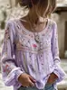 2026 Nuevo Llegada Cuello Redondo Manga Fruncida Top para Mujer Europeo Americano Primavera Verano Cambio de Temporada Estampado Digital Holgado Manga Larga