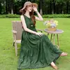 Vestido de algodão e seda feminino novo estilo colete sem mangas para mãe temperamento alta qualidade requintado verão férias na praia vestido longo