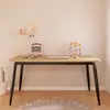 Escritorio de computadora simple, escritorio de oficina, escritorio de acero y madera, diseño minimalista y moderno, escritorio doble económico