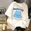 Venta al por mayor de fábrica camiseta de manga corta de verano blanca con oso de fresa fresca pequeña para hombre y mujer, holgada, combinable con todo, chaqueta juvenil para pareja