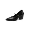 Zapatos de tacón bajo de moda simples de 6.5 cm, corte bajo, novedad de otoño 2026, punta fina, tacón grueso, correa única con hebilla, planos