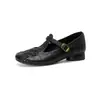 Zapatos de moda tejida de punta cerrada de nicho de 3 cm, nuevo modelo de verano 2026, punta redonda, tacón grueso, tira en T, corte bajo, zapatos pequeños de cuero