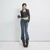 Colección de Otoño 2026 Transfronteriza Estilo Americano Chica Popular Retro Cintura Baja Ligeramente Acampanados Elásticos Ajustados Versátiles Jeans para Mujer