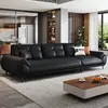 2026 Nuevo Sofá Grande de Cuero Genuino Toro Negro Sofá de Tres Plazas Recto Moderno Simple para Sala de Estar de Apartamento Pequeño