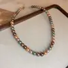 Conjunto de Colar e Pulseira de Pérolas Coloridas Estilo Retrô Francês, Corrente de Suéter Elegante e de Alta Qualidade, Joias de Design de Nicho de Luxo Leve