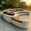 UHPC Hormigón Artístico Macetero Banco Parque Flor Expo Anticorrosión Madera Asiento de Ocio Cuadrado Banco de Cemento Personalizado