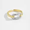Anillo Abierto Ajustable para Mujer, Combinación de Colores Oro y Plata, Joyería Geométrica Irregular para Mujer, Estilo Ins