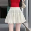 Falda blanca tipo tulipán para mujer, falda corta de verano de cintura alta que adelgaza, línea A, con pliegues abullonados anti-exposición para mujeres petite