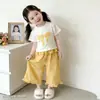 Conjunto de Ropa para Niña Estilo Princesa Lindo con Lazo, Mangas Cortas, Pantalones Acampanados de Pierna Ancha a Cuadros Rosas y Conjunto de Dos Piezas con Volantes