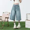 Jeans Cropped Wide-Leg Azul Claro para Mulheres Verão 2025 Novo Soltinho Slimming Reto Cropped