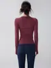 Nuevo Diseño de Funda Protectora para Dedos Ropa de Yoga para Mujer, Camiseta Sencilla de Cuello Redondo Ajustada de Manga Larga para Deportes al Aire Libre, Running y Fitness