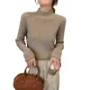 Outono e Inverno 2023 novo Maillard Marrom blusa básica feminina gola alta meia manga estilo ocidental suéter de malha modelagem justa top para usar por baixo