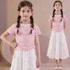 Conjunto de Vestido de Verano para Niñas, Nuevo Estilo de Moda Falda Elegante Infantil, Conjunto de Dos Piezas Camiseta de Manga Corta de Verano para Niños Mayores