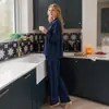 Nuevo conjunto de casa de color sólido con manga larga y pantalón largo para mujer, estilo francés arrugado casual, holgado y cómodo, se puede usar afuera, pijama TZ4132