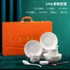 Caixa de couro de alta qualidade pratos conjunto de talheres Jingdezhen porcelana óssea tigela hashi tigela caixa de presente banco seguro presente de entrega