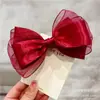 Grampo de cabelo com laço grande clássico de fio de vidro da Coreia do Sul para mulheres, acessório de cabelo francês de alta qualidade, adorno de cabeça, clipe de rabo de cavalo com temperamento de princesa