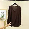 Camisa fina casual de manga longa em modal com gola alta, moda feminina de outono, solta, cor sólida, top de camada interna
