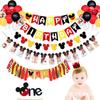 Set de CUMPLEAÑOS de Mickey Mouse FELIZ CUMPLEAÑOS Decoración de Pared de Fotos Bandera para Silla de Comedor Inserto para Pastel Sombrero de CUMPLEAÑOS