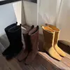Botas de cuero de volteo de vaca para mujer, botas individuales, otoño e invierno, nuevas, punta cuadrada, tacón bajo, tipo calcetín, versión coreana, color sólido, botas anchas, venta al por mayor