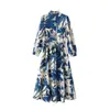 Vestido Midi Feminino de Verão Estilo Europeu e Americano 2022, Manga Longa, Estampado 22314