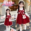 Elegante Conjunto de Falda-Pantalón con Forro de Felpa para Niñas Otoño/Invierno, Lindo Vestido de Princesa Engrosado para Bebés, Moderno y a la Moda