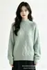 Suéter de malha trançada estilo coreano para outono e inverno, novo, gola semi-alta, caimento solto, cor sólida, estilo casual e relaxado, para usar por baixo