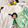 [Jung] Pijama de Algodón Nube con Almohadillas para el Pecho para Mujer Primavera y Otoño Holgado Talla Grande Traje de Casa de Dibujos Animados para Mujer Manga Larga