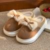 Nova Casa Chinelos de Algodão Quarto de Inverno Feminino com Veludo Quente e Confortável Fundo Macio Aumento Bow Moon Shoes Chinelos