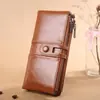 Carteira longa feminina de couro encerado e oleado 2024 Novo estilo coreano moderna porta-cartões clutch grande capacidade fina para dinheiro