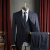 Traje de Lino Azul de Doble Botonadura de Alta Gama Resistente a las Arrugas para Hombre, Atuendo para Padrinos de Boda, Traje Rayado Casual de Negocios para Hombre