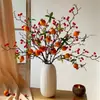 Flor de Romã flor artificial, azevinho com bagas vermelhas, fruta da sorte, decoração de Ano Novo, arranjo de flores artificiais, display floral para sala de estar, disponível para dropshipping