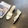 Chuyuji Sandalia de Charol Plateado Simple con Tira Abierta Elegante Tacones Altos 2026 Verano Nuevo Punta Redonda Tacón de Cuña