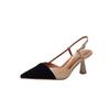 Sandalias de punta puntiaguda estilo francés para mujer, novedad de verano 2022, con hebilla, tacón fino y bloque de color, tacones altos y bajos.
