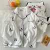 Comércio Exterior Novo Verão Algodão Nuvem Gola Lapela Cardigan Desenho Animado Fofo Manga Curta Calça Shorts Roupas de Casa Doce Conjunto