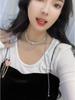 Celebridade da Internet do TikTok Mesmo Estilo Novo Estilo Único Prata Quebrada Pérola Corrente de Clavícula de Luxo Leve Feminina Prata High-end Corrente de Clavícula Deslizante