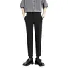 Pantalones Cropped de Alta Gama para Hombre de Primavera, Pantalones de Traje Rectos Sueltos, Pantalones de Vestir de Color Sólido Versátiles con Caída