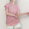 Miyake Alta Calidad Camiseta Holgada de Manga Corta para Mujer Venta al por Mayor Sentido del Diseño Nicho Top Irregular Plegado para Mujer