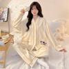 Pijama Feminina Nova Estilo Ins de Manga Longa, Outono Estilo Pequena Fragrância Gola Quimono Versão Coreana Roupa de Dormir Que Pode Ser Usada Fora, Conjunto Casual