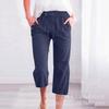 Calça Cropped Amazon Cross-Border Sorteio Cordão Algodão Linho Solta Reta Bolsos Botões Conformidade Cross-Border Pequena Quantidade