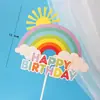 Decoración de pastel para hornear globo aerostático de arcoíris nube molino de viento ins bandera de inserción para pastel de feliz cumpleaños