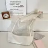 55211 Bolsa de Praia de Malha para Viagem Bolsa de Ombro Bolsa de Compras de Lona Cor Sólida Oca Grande Capacidade Bolsa Tote Feminina