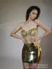 Vestido de Alta Costura, Fashion e Sexy, Sem Alças, Corrente de Strass, Conjunto de Saia Curta Modeladora na Cintura, Fantasia de Performance para Bar e Boate, Festa Dançante