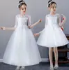 Vestido de Décimo Cumpleaños para Niña Vestido con Velo Blanco Vestido de Presentación Infantil Verano Otoño e Invierno Vestido de Princesa Dama de Honor Coro Vestido Largo
