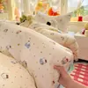 Juego de cuatro piezas de algodón puro tipo puff, grado A para maternidad e infancia, juego de sábana y funda de edredón frescas y sencillas estilo ins, juego de tres piezas de sábana bajera estilo dormitorio estudiantil