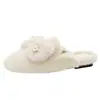 Pantuflas de invierno para mujer para exteriores, diseño de lazo de felpa, acolchadas de algodón, estilo fácil de poner, suela suave, adornos de perlas y suelas antideslizantes, adecuadas para mujeres embarazadas