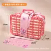 Cesta de Rattan Rosa Presente de Aniversário para Festa de Primeiro Aniversário Infantil, Caixa de Presente Personalizada com Cartão e Faixa