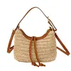 Bolso de Paja de Verano de Nicho, Bolso de Mano para Mujer de Nuevo Estilo para el Trabajo, Bolso Cubo Elegante Casual para el Día a Día, Caqui