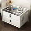 Mesita de noche inteligente con carga inalámbrica mesita de noche simple de lujo ligero gabinete de mesita de noche de cuero con cerradura de huellas dactilares audio multifuncional