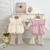Conjunto de 3 Peças Colete de Inverno Espesso para Bebê Menina Colete com Laço para Meninas Jaqueta Cardigan Espesso